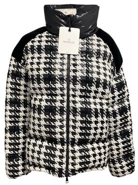 MONCLER BLACK / WHITE ERINE HOUNDSTOOTH PATTERN PUFFER JACKET